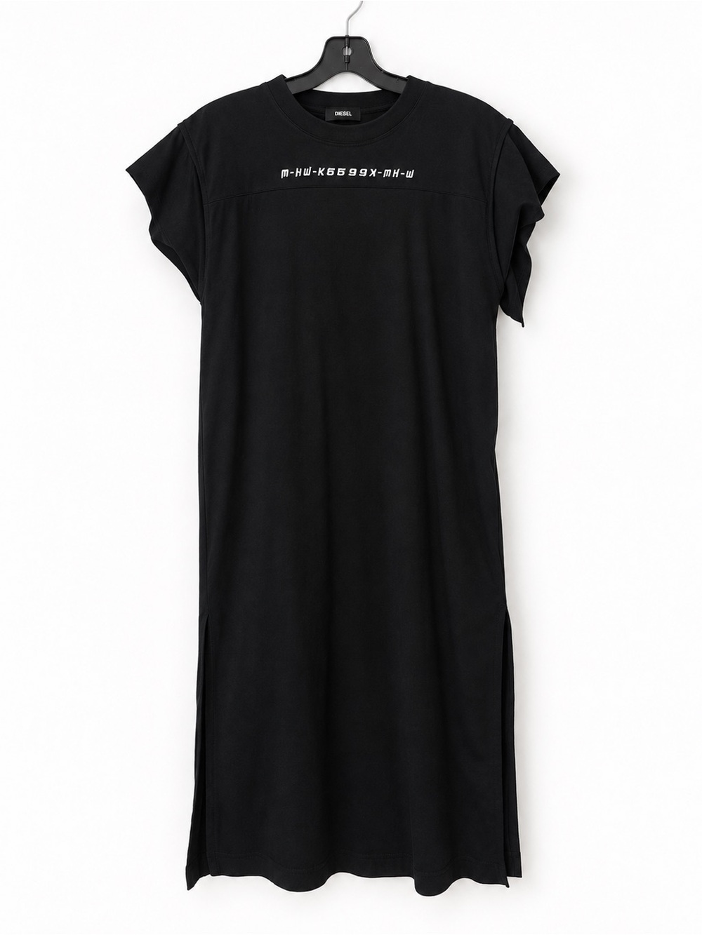 Diesel Black Cotton Midi T-Shirt Dress Side Slits